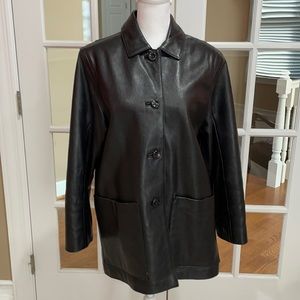 Black leather car coat